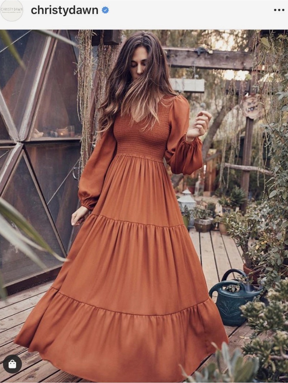 Christy Dawn Burnt Orange Smocked Tiered Maxi Dress